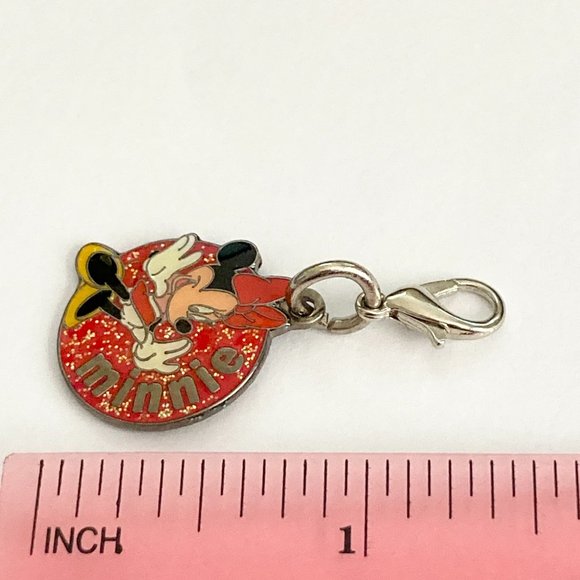 Vintage Disney Minnie Mouse Clip On Charm Zipper Pull Purse EnamelGlitter Signed - Picture 6 of 6